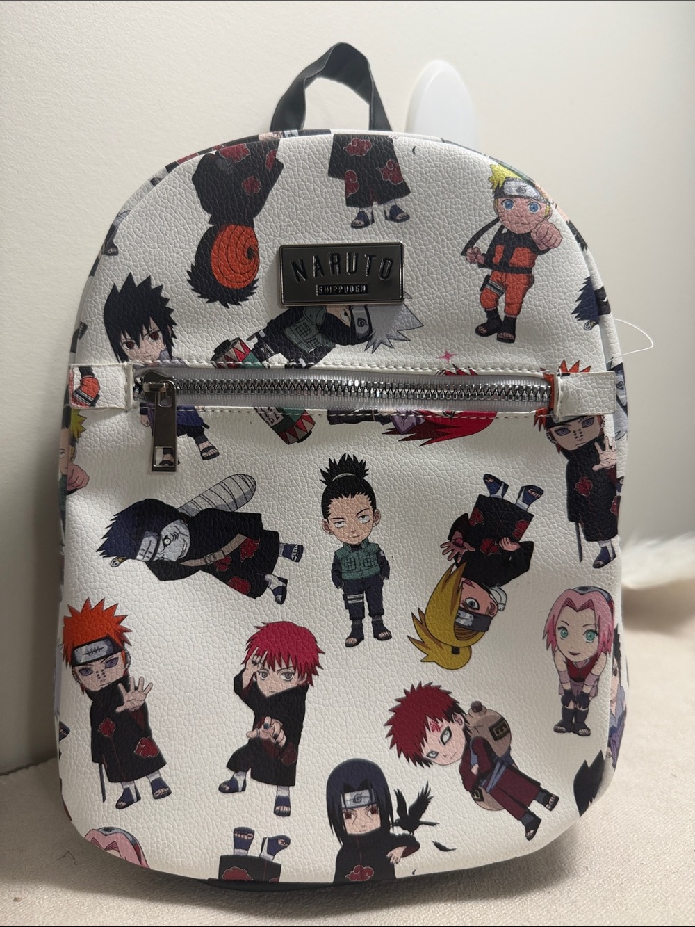 Y2K Naruto Shippuden White Leather Collection Mini Backpack L 10.5 x W8 x 4 side